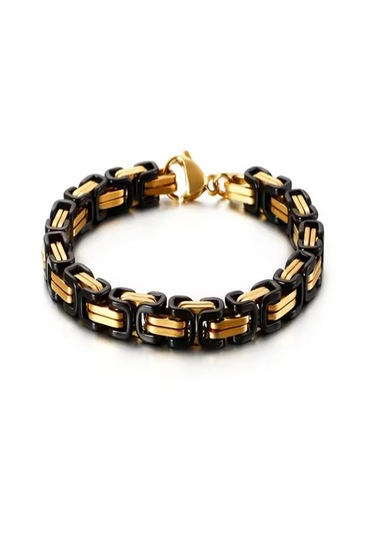 Çelik Kolye Kral Zincir Model 0.5 Mm Kalınlık 55 Cm Uzunluk Bizans Bağlantı Altın Sarısı Gold Siyah Black Gold - Siyah