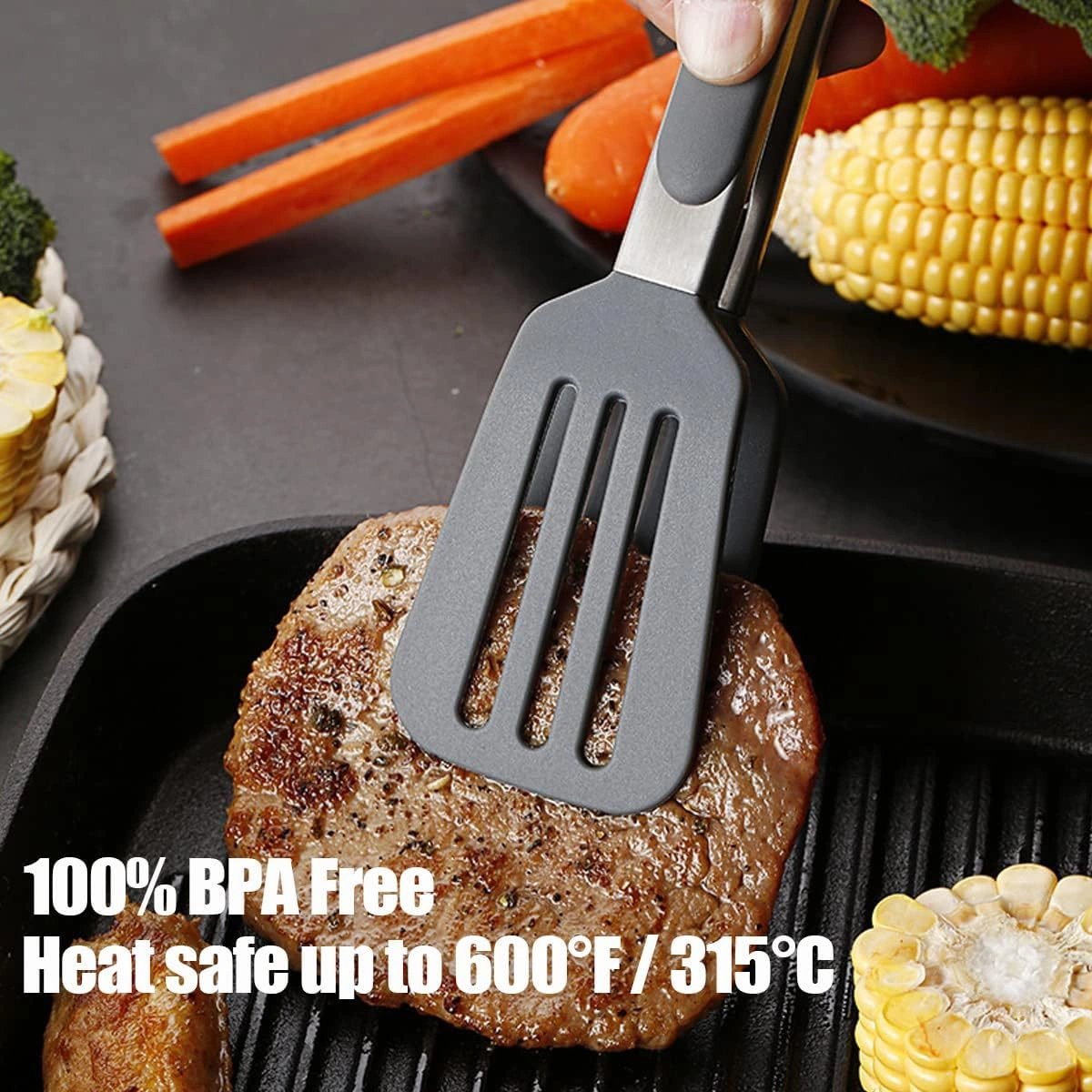 Kosona 3'lü Siyah Silikon Uçlu 23cm Paslanmaz Çelik Mutfak Makasları - Barbeque, Makarna, Salata İçin Çok Renkli