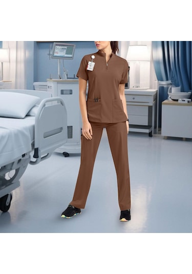 Suntek Hemşirelik Ovma Seti Üst Ve Güzellik L-kahverengi