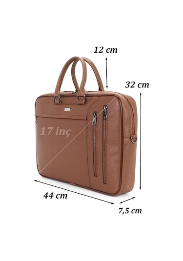 Case Club 2208-5 Laptop Evrak Çantası Büyük Boy 17.3 İnç El Omuz Çantası Taba