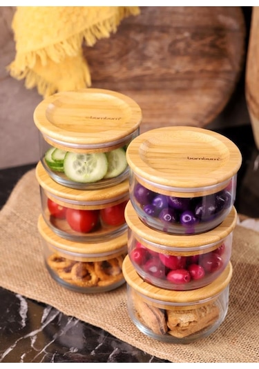 Bambum Duo 300ml 6'lı Bambu Kapaklı Cam Kahvaltılık Seti