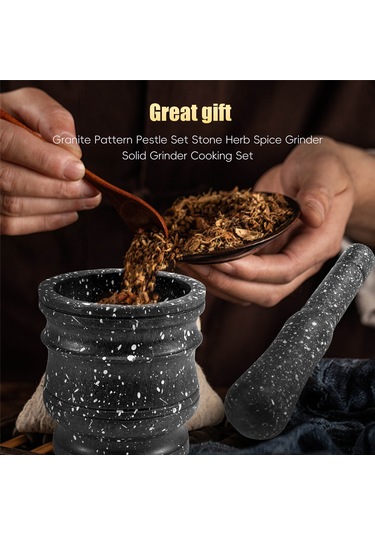 Granit Desenli Havanda Seti Taş Ot Baharat Öğütücü Katı Öğütücü Siyah