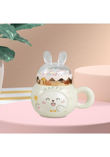Suntek Sevimli Tavşan Kahve Kupaları Kapaklı Ve Ev Beyaz-mutlu Beyaz Mutlu