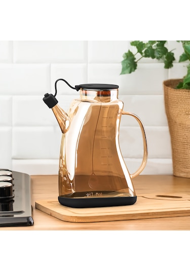 Porsima 3855-1 Şeffaf Borosilikat Cam Zeytinyağ Şişesi - Yağlık Ve Sirkelik Siyah 1lt Siyah-şeffaf