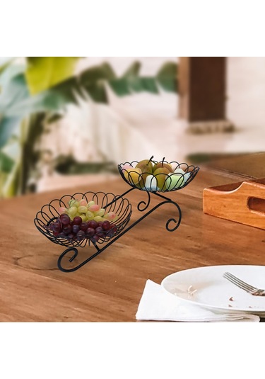 Suntek 2 Katmanlı Metal Meyve Sepeti Yerden Tasarruflu Siyah Siyah