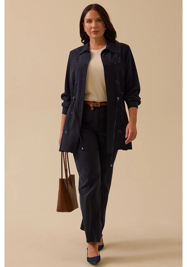 Galaxi Kadın Büyük Beden Pul İşlemeli Bağcıklı Kap 4002 Lacivert Lacivert