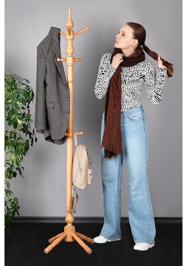 Refilya Masif Ahşap Tornalı Askılık Natürel Cilalı Doğal