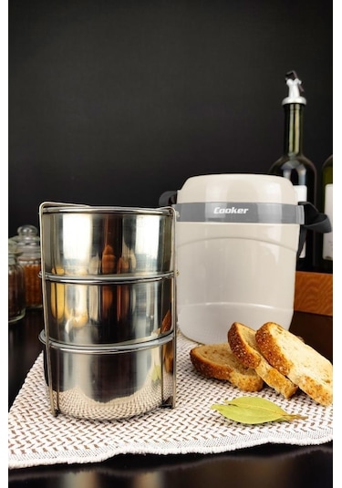 Digithome Ckr3146 Paslanmaz Çelik Hazneli 3'lü Yemek Termosu 1.2 L Beyaz