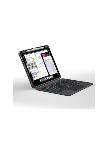İpad Pro 12.9 2021 5.nesil Wiwu Mk-007 Combo Pro Kalem Bölmeli Klavyeli Standlı Kılıf Siyah Siyah