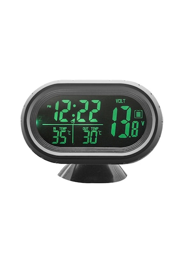 Fosenze Araç Voltmetre, İç/dış Sıcaklık Ve Saat, 12/24 Saat Formatı, C/ F Dönüşümü, Yeşil/turuncu Işık, Dahili Pil