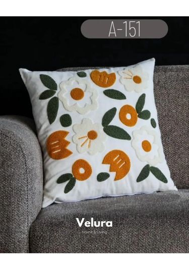 Dekoratif Kırlent & Pinterest Kırlent & Keten Kumaş - Nakış İşleme & A151 Kırmızı - Turuncu