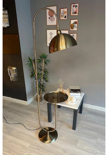 Dimmerli Işığı Ayarlanabilen Işığı Artırılıp Azaltılabilen Eskitme Tepsili Hareketli Başlık Metal Lambader Eskitme