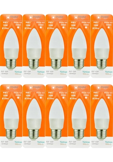 10 Adet Osaka 9w 70w Beyaz Işık E27 Duylu Kalın Duy Led Ampul