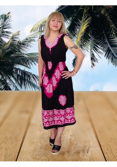 Boutique Venüs Şilebezi Taş Baskılı Elbise - Siyah Pembe