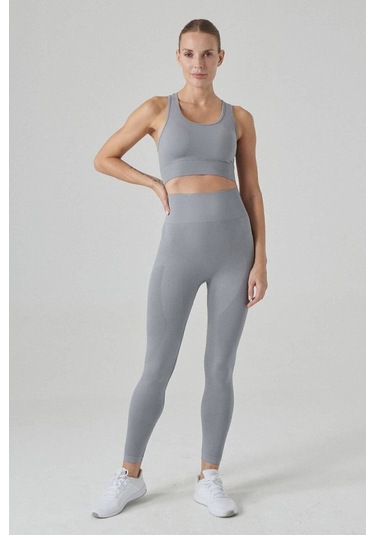 Jerf Gela Yüksek Bel, Esnek Ve Toparlayıcı Spor Tayt Gri