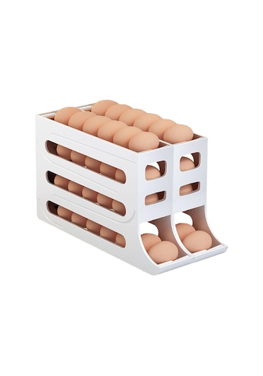 Gajeena Buzdolabı İçin Otomatik Yumurta Saklama Kutusu, 30 Yumurta Kapasiteli, Çok Katmanlı, Kolay Erişim, Beyaz 2'li Paket Beyaz