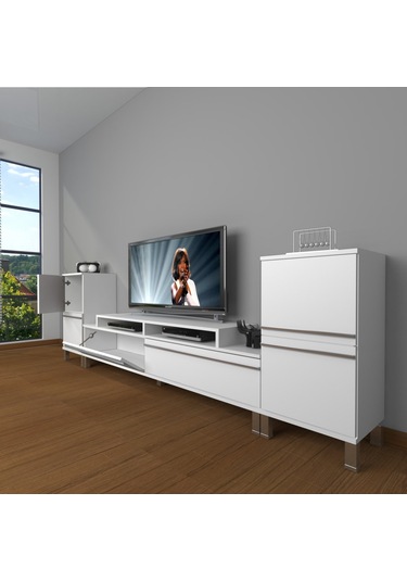 Decoraktiv Ekoflex On2 Mdf Krom Ayaklı Tv Ünitesi Tv Sehpası Beyaz