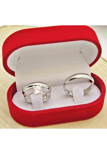 4 Mm Bombeli Gümüş Alyans Çifti Söz Yüzüğü Tektaş Hediyeli Wr22