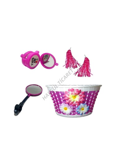 Hsgl Bisiklet Zil Ayna Püskül Hasır Örgülü Plastik Sepet Seti