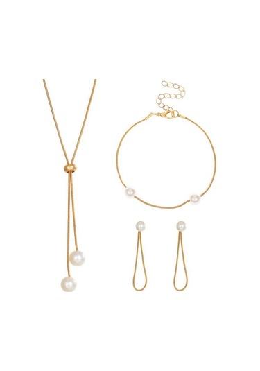 3 Adet/set Takı Seti Yapay İnciler Kolye Küpe Bileklik Seti Ayarlanabilir Zincir Kolye Diğer