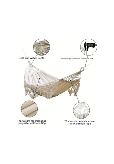 Tcherchı Bohem Tarzı Püsküllü Hamak Veranda, Bahçe, Plaj İçin Beyaz
