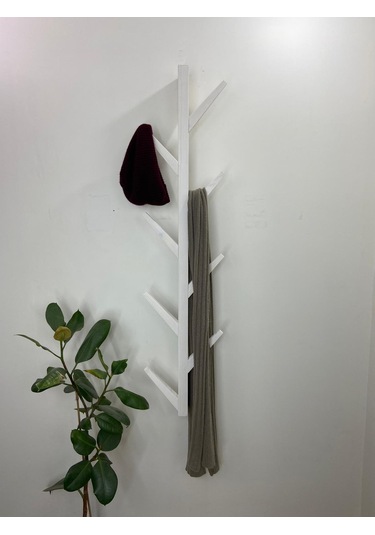 Doğal Ahşap Vestiyer, Dekoratif 8 Askılı Portmanto Beyaz