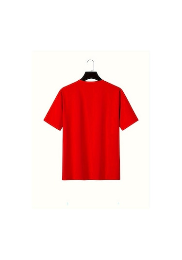 Unisex Face The Future Baskılı Oversize Tshirt Kırmızı