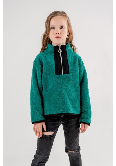 Garnili Peluş Kız Çocuk Sweat 4523 Yeşil