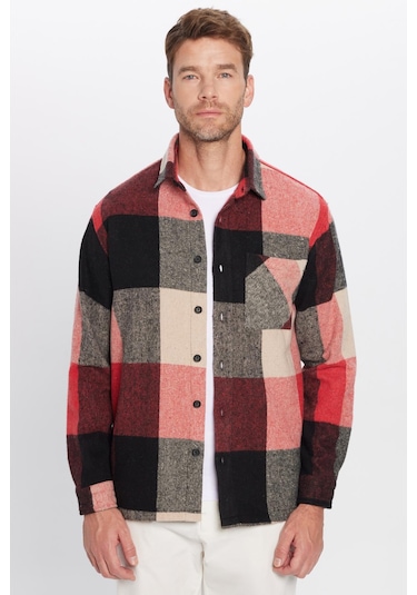 Erkek Relax Fit Rahat Kesim Tek Cepli Kareli Kışlık Oduncu Gömlek-32467 Çok Renkli