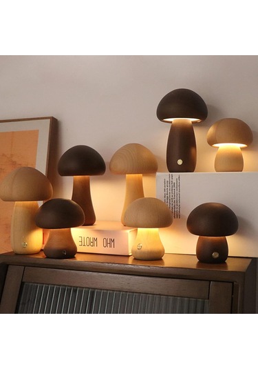 Ahşap Mantar Lambası Dimmabable Mustar Gece Işığı Led Kreş Nightlamp Şarj Edilebilir Başucu Yatak Odası Doğum Günü Hediyesi Kayın