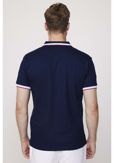 Tudors Erkek Polo Yaka Slim Fit Yaka Ve Kol Şeritli Pike Lacivertvert Tişört-27689-Lacivertvert Lacivert