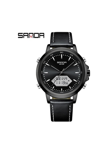 Sanda 33011 Erkekler İçin Elektronik Çok Fonksiyonlu Saat Kemer Siyah Ve Beyaz