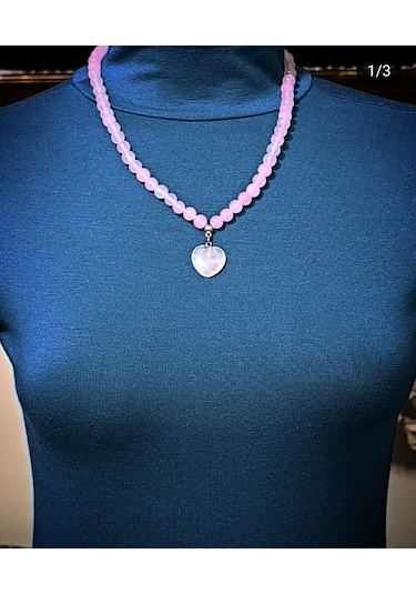 Fy Doğaltaş Pembe Kuvars Kolye Bileklik Set Ve Kalp Sallantı Pembe