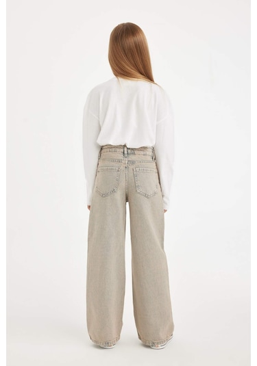 Defacto Kız Çocuk Wide Leg Geniş Bol Paça Cepli Jean Pantolon D7178A824WNNM39 Mavi