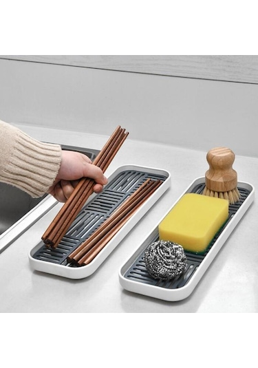 Gri Lavabo Sabunluk Mutfak Depolama Tepsileri Ev Düzenleyici Sünger Tutucu Bardak Sofra Drenaj Tepsisi Bulaşık Yıkama Scrubber
