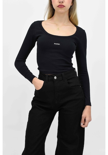 Baskılı Uzun Kollu Tişört - Siyah SIYAH
