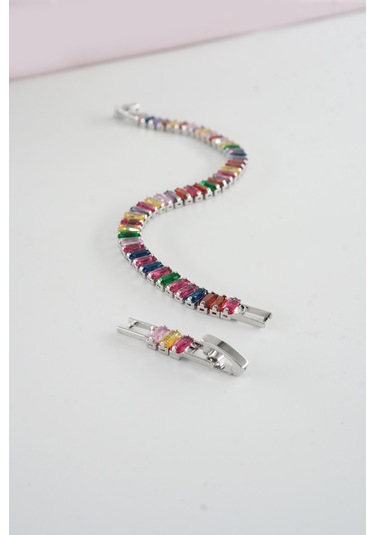 Kadın 316 L Çelik Vip Seri Antialerjik Baget Zirkon Taşlı Su Yolu Bileklik Ölçüleri 17cm + 3 Cm Uzatma 7 Mm Taş Boyutu-5209 Gri