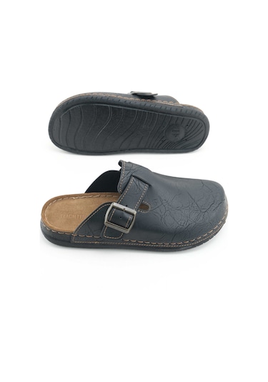 Gezer Erkek İç Taban Hakiki Deri Tek Toka Ayarlanabilir Ev Bahçe Günlük Terlik Siyah