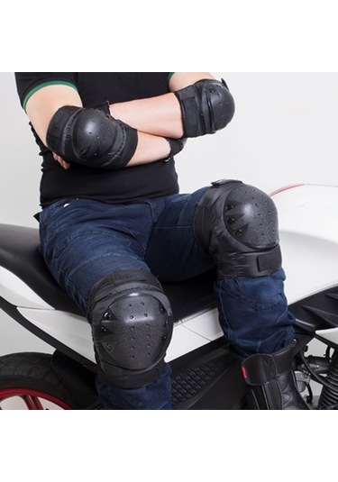 Pazly Motorcycle & Bicycle Elbow & Knee Protection Set - Black, Made Of Eva & Pe, Maximum Impact Protection, New, Universal Fit Siyah