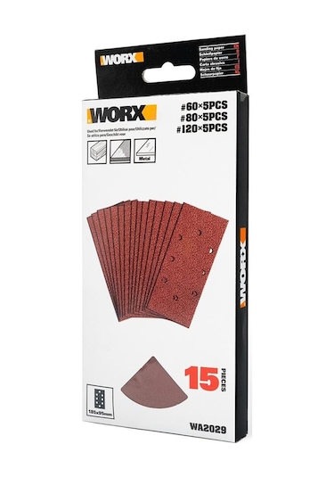 Worx Wa2029 185x95 MM 60 80 120 Kum 15 Adet Cırtlı Universal Zımpara Kağıdı Seti