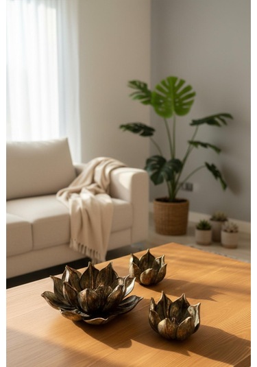 Şık Hediyelik Sehpa Üzeri Lotus Çiçek Seti Çok Renkli