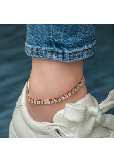 925 Ayar Gümüş Zirkon Taşlı Rose Halhal Çok Renkli