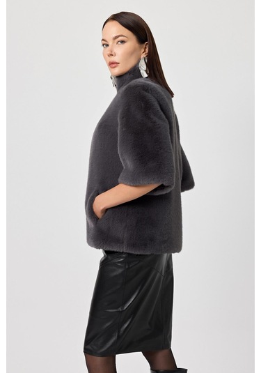 Cecilia Kül Gri Kadın Tüylü Mont 001