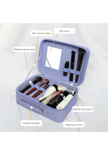 Aynalı Seyahat Makyaj Çantası - Bölünebilir Kozmetik H47780pu Mor