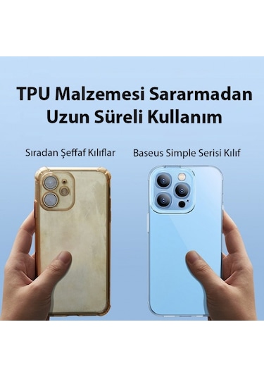 More TR Baseus Simple Case iPhone 14 Pro 6.1 Kamera Korumalı İnce Silikon Şeffaf Kılıf