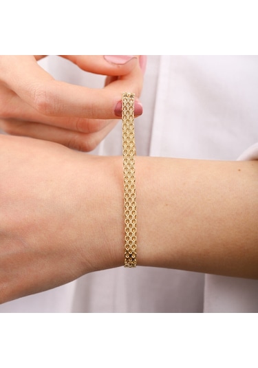 14 Ayar Altın Bismark Bileklik 5 Mm Sarı Altın