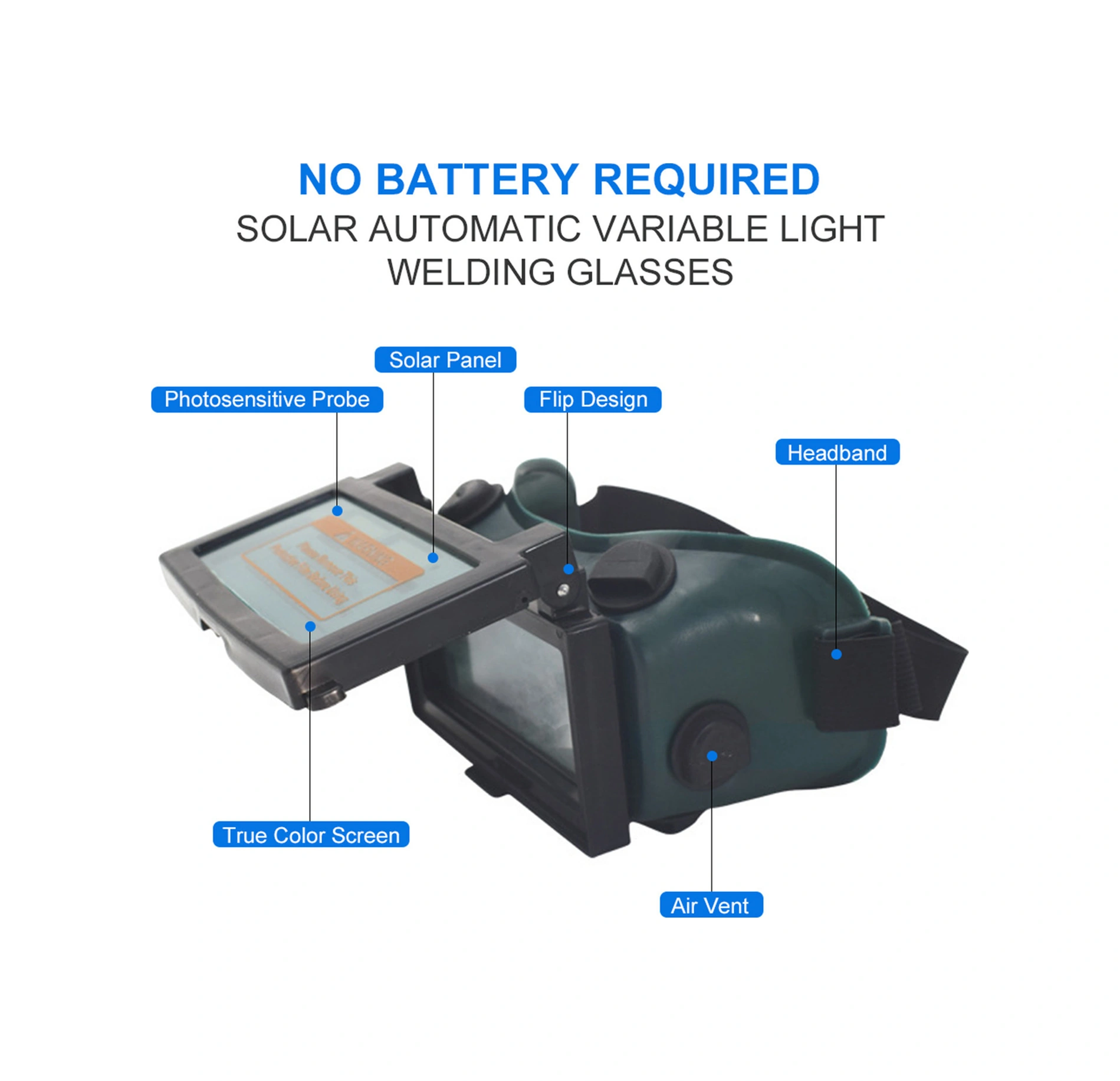 Yuntech01 Solar Ve Batarya Çift Besleme Kaynağı, Otomatik Işık Ayarlı, Argon Kaynak Gözlüğü, Çift Lens, Dayanıklı, Uyumlu Telli Tasarım