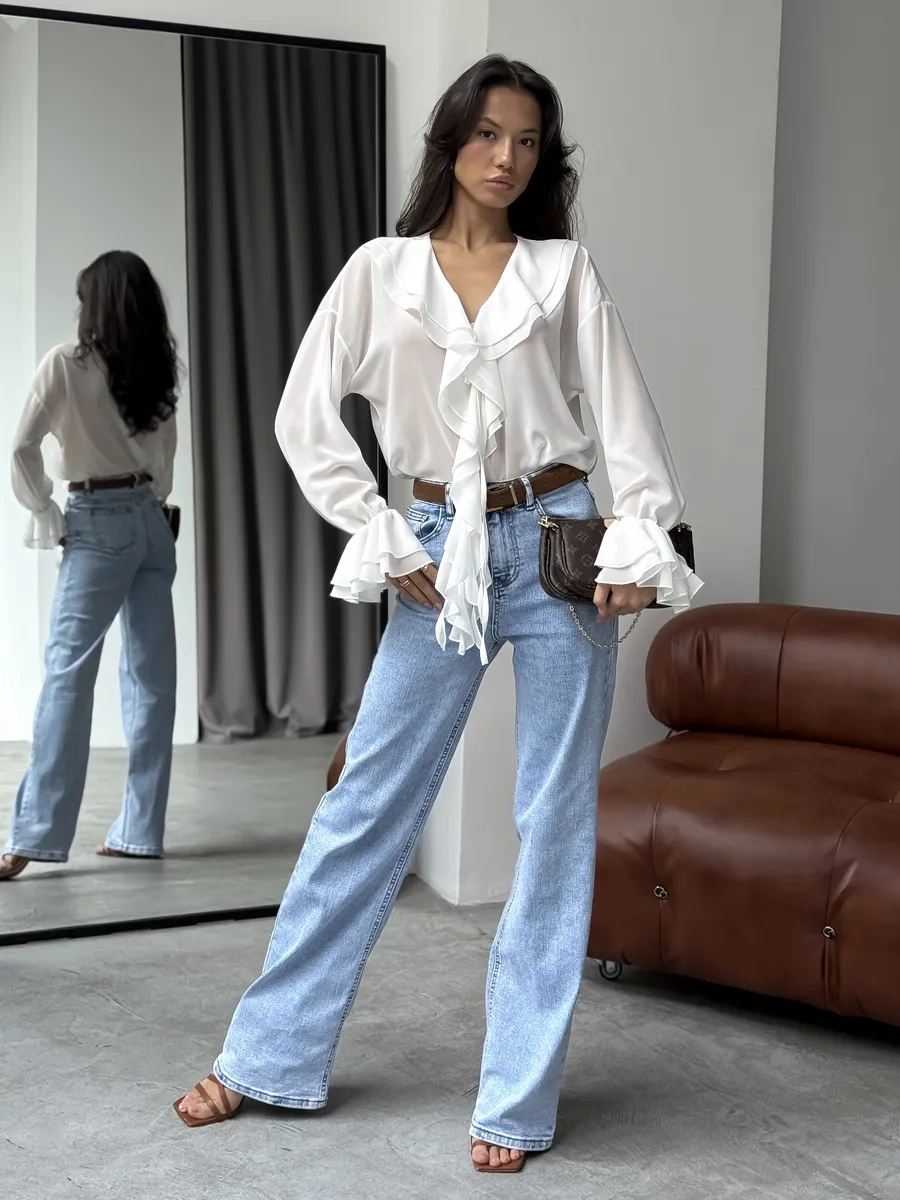 Masya Beyaz Fırfırlı Şık Bluz 449250351 Beyaz