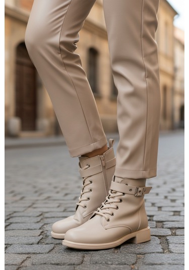 Bej Cilt Kaymaz İçi Polarlı Fermuarlı Kadın Bot 209151 Z Bej Cilt