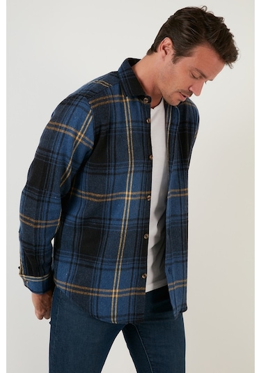 Buratti Ekoseli Uzun Kollu Slim Fit Kışlık Erkek Gömlek Cf21W112844 Indigo